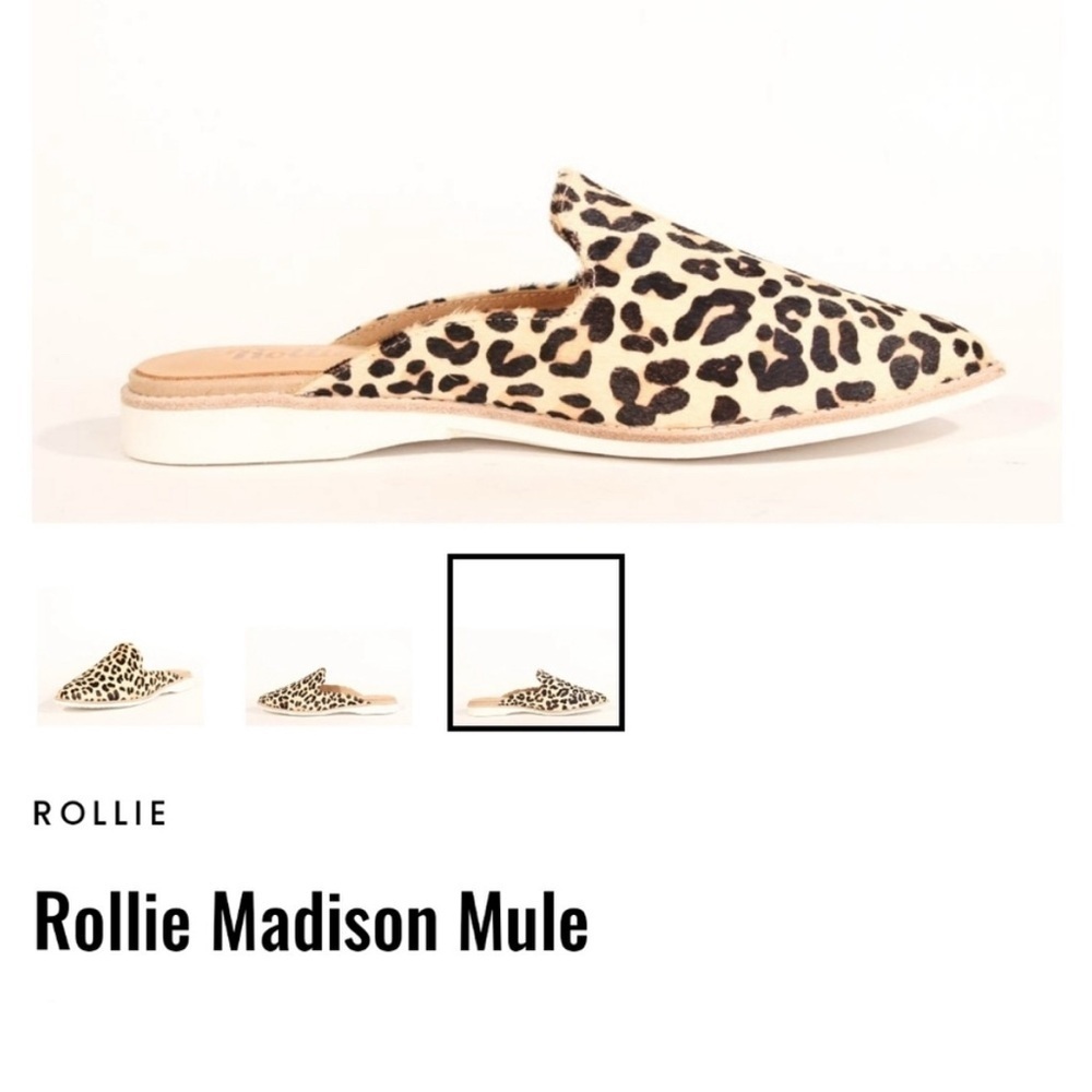 Rollie Slip On Madison Mule Leopard Calf Hair Leather Size 9 Tan Black Brown - Picture 16 of 16
